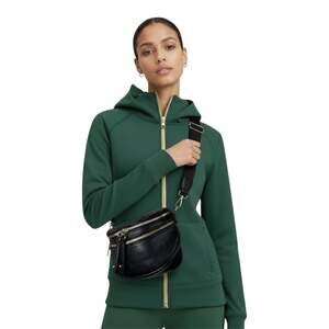 Double Zip Nylon Crescent Crossbody Sling Bag - Black